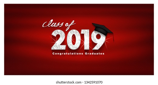 Vector text for graduation silver design, congratulation event, T-shirt, party, high school or college graduate. silver Lettering Class of 2019 for greeting, invitation card	
