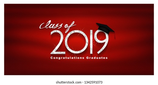 Vector text for graduation silver design, congratulation event, T-shirt, party, high school or college graduate. silver Lettering Class of 2019 for greeting, invitation card	
