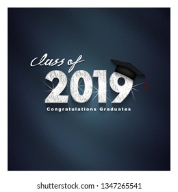 Vector text for graduation silver design, congratulation event, T-shirt, party, high school or college graduate. silver Lettering Class of 2019 for greeting, invitation card	
