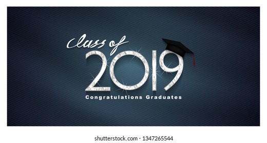 Vector text for graduation silver design, congratulation event, T-shirt, party, high school or college graduate. silver Lettering Class of 2019 for greeting, invitation card	
