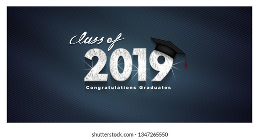 Vector text for graduation silver design, congratulation event, T-shirt, party, high school or college graduate. silver Lettering Class of 2019 for greeting, invitation card	
