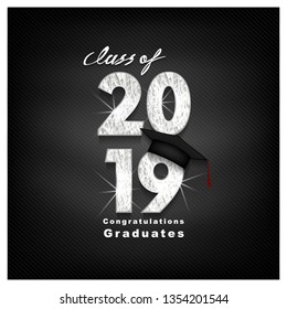 Vector text for graduation silver design, congratulation event, T-shirt, party, high school or college graduate. Lettering Class of 2019 for greeting, invitation card