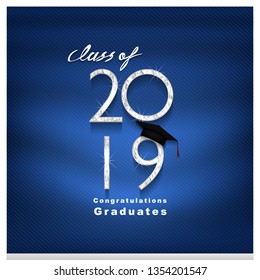 Vector text for graduation silver design, congratulation event, T-shirt, party, high school or college graduate. Lettering Class of 2019 for greeting, invitation card