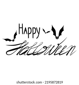 Texto del vector Feliz Halloween con la adición de murciélagos en un fondo blanco