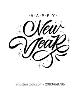 Vector text. Happy New Year hand lettering. Handmade calligraphy vector illustration. 