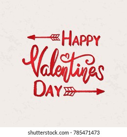 Vector text Happy valentine day. Valentines day greeting card with handwritten text. Romantic postcard. Design for Valentine's Day. Hand drawn card for 14 february. Vector illustration EPS 10.