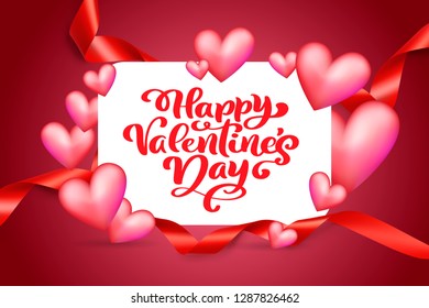 Vector text Happy Valentines Day typography design for greeting cards and poster. Valentine quote on a red holidays background. Design template celebration illustration
