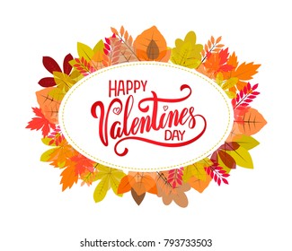 Vector text Happy Valentines Day. Valentines day greeting card with handwritten text. Romantic postcard. Design for Valentine's Day. Hand drawn card for 14 February. Vector illustration EPS 10.