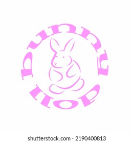 Vector of text and image of a stuffed bunny. Pink on white. Can be used as front and back images on t-shirts.