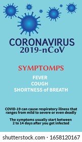Vector text infographic of symptoms of coronavirus infection,novel Coronavirus 2019-nCov.Pneumonia disease.