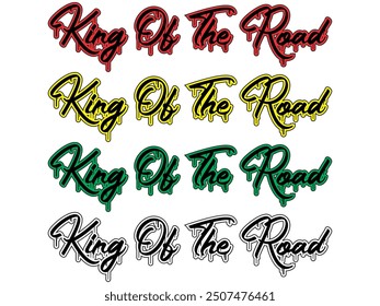 Vector text KING OF THE ROAD,  colorful icon concept, white background. 