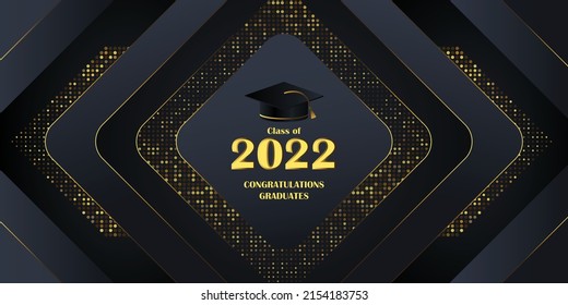 vector text lettering class of 2022 graduation in high school or college. gold luxury dark design template for congratulation event, graduate party greeting invitation card or poster cover