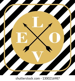 Vector text Love and black stripes gold