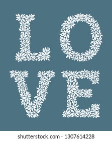 Vector text LOVE composed of leaves