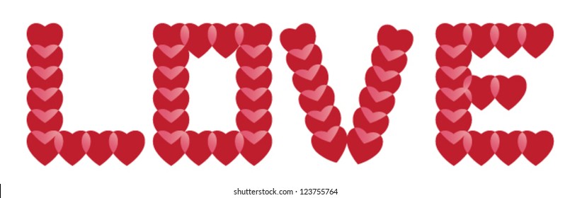 vector text love written in hearts for St. Valentine day