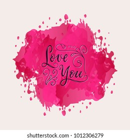 Vector text Love You. Valentines day greeting card with handwritten text. Romantic postcard. Design for Valentine's Day. Hand drawn card for 14 february. Love You vector calligraphy text EPS 10.
