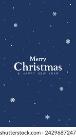 vector text Merry Christmas and Happy New Year card set on blue background. Modern Christmas design with minimal art banner, poster, wallpaper