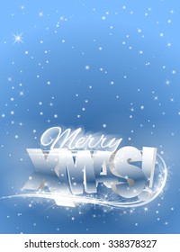 Vector text merry xmas. Christmas red banner with blue background. 