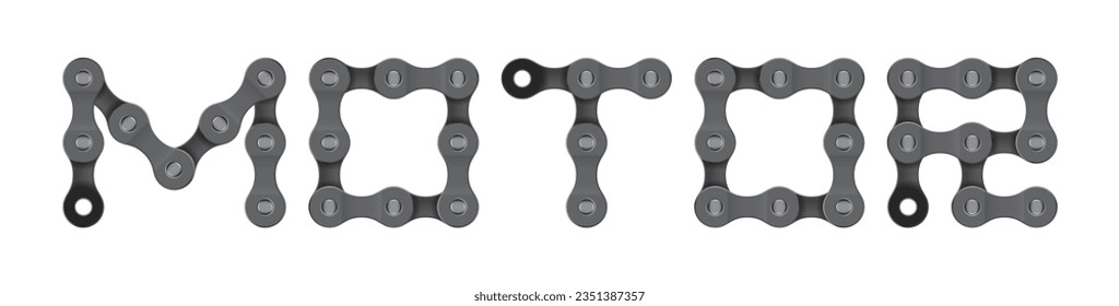 Vektor Text MOTOR erstellt aus einer realistischen Fahrradkette. Einzeln auf weißem Hintergrund.