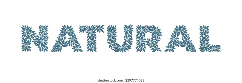 Vector text NATURAL formed by leaves. Isolated on white background.
