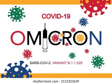 Vector text Omicron with syringe. Omicron variant of COVID typography in South Africa flag colors. World Covid-19 virus attack and vaccination concept.