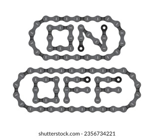 Vector text ON and OFF created from realistic bike chain. Isolated on white background.