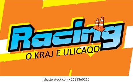 Vector text RACING and KING OF THE ROAD spelled in Roman numerals, elegant sticker print design, orange background.