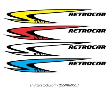 Vector text RETRO CAR and curved line design, raw material sticker printing.
