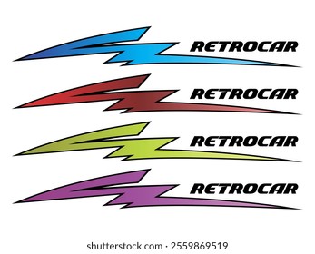 Vector text RETRO CAR and lightning line design, raw material sticker printing.
