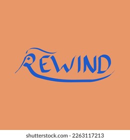 vector text "Rewind" on a blue and brown background, suitable for t-shirt designs, stickers, banners, posters, advertisements, banners and others