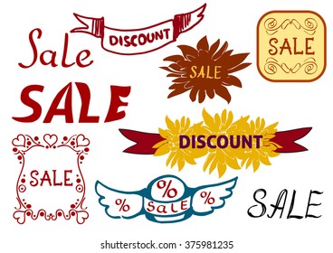 Vector text for sale, discount on a white background.
