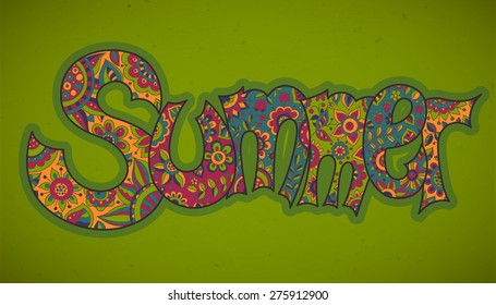 Vector text Summer with floral multicolored background