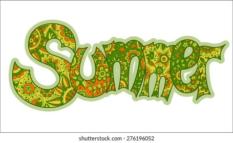 Vector text Summer with floral multicolored background