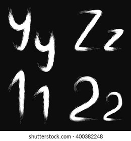 Vector text symbols Y Z, 1 and 2 in a painting brush style.