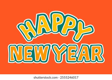 Vector text that says ‘Happy New Year’ in bright letters on an orange background. Perfect for celebrations and holiday greetings. Captures the joy of welcoming the new year.