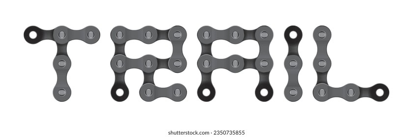 Vector text TRAIL created from realistic bike chain. Isolated on white background.
