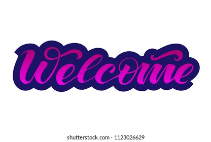Vector text "Welcome". Lettering, calligraphy, typography. Drawn art sign. Lettering for logotype, badge, icon, card, postcard, logo, banner, tag. Celebration vector illustration EPS 10