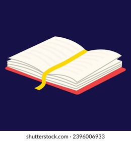 Vector textbooks with bookmarks and page on blue background