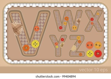 vector textile alphabet: letters V, W, X, Y, Z