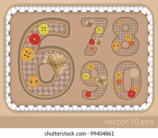 vector textile alphabet: numbers 6, 7, 8, 9, 0