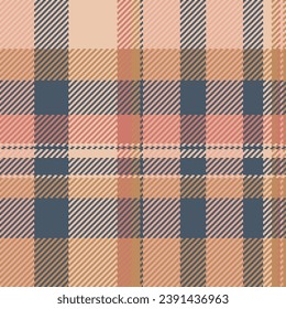 Vector textile background of pattern tartan fabric with a plaid check seamless texture in orange and pastel colors.