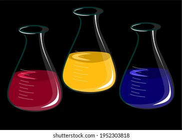 vector textile color solution in beaker glas, usually used for color matching in laboratories, especially for dyeing