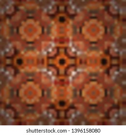 Vector textile design. Seamless abstract geometric Mandala pattern. Traditional oriental ethnic ornament, beige, brown and orange batik colors background.
