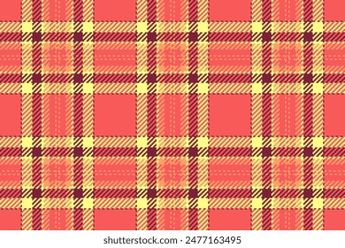 Tela textil de Vector de tartán a cuadros con un patrón de fondo sin costuras de textura en colores rojo y amarillo.