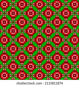 Vector textile pattern with circles in shades of red and green