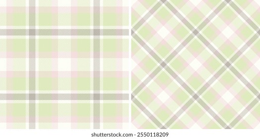 Vector textile pattern of seamless plaid texture with a tartan check background fabric. Set in spring colours. Flannel shirt outfit ideas.