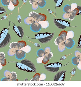 Vector textile print for bed linen, jacket, package design, fabric and fashion concepts. Seamless pattern with gray and beige flowers. Floral watercolor seamless background.
