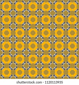 Vector textile print for bed linen, jacket, package design, fabric and fashion concepts. Seamless pattern ethnic design in beige, gray and yellow colors. Geometric background with tribal tiles.