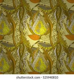 Vector textile print for bed linen, jacket, package design, fabric and fashion concepts. Seamless pattern with beige and yellow flowers. Floral watercolor seamless background.