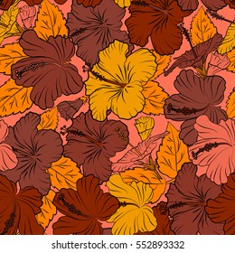 Vector textile print for bed linen, jacket, package design, fabric and fashion concepts. Seamless pattern with brown, yellow and orange flowers. Floral watercolor seamless background.